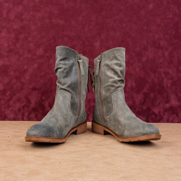 Sofft Wmn Sharnell Low Distress Grey Suede Waterproof Back Lace-up Boots 7.5 - Picture 2 of 8